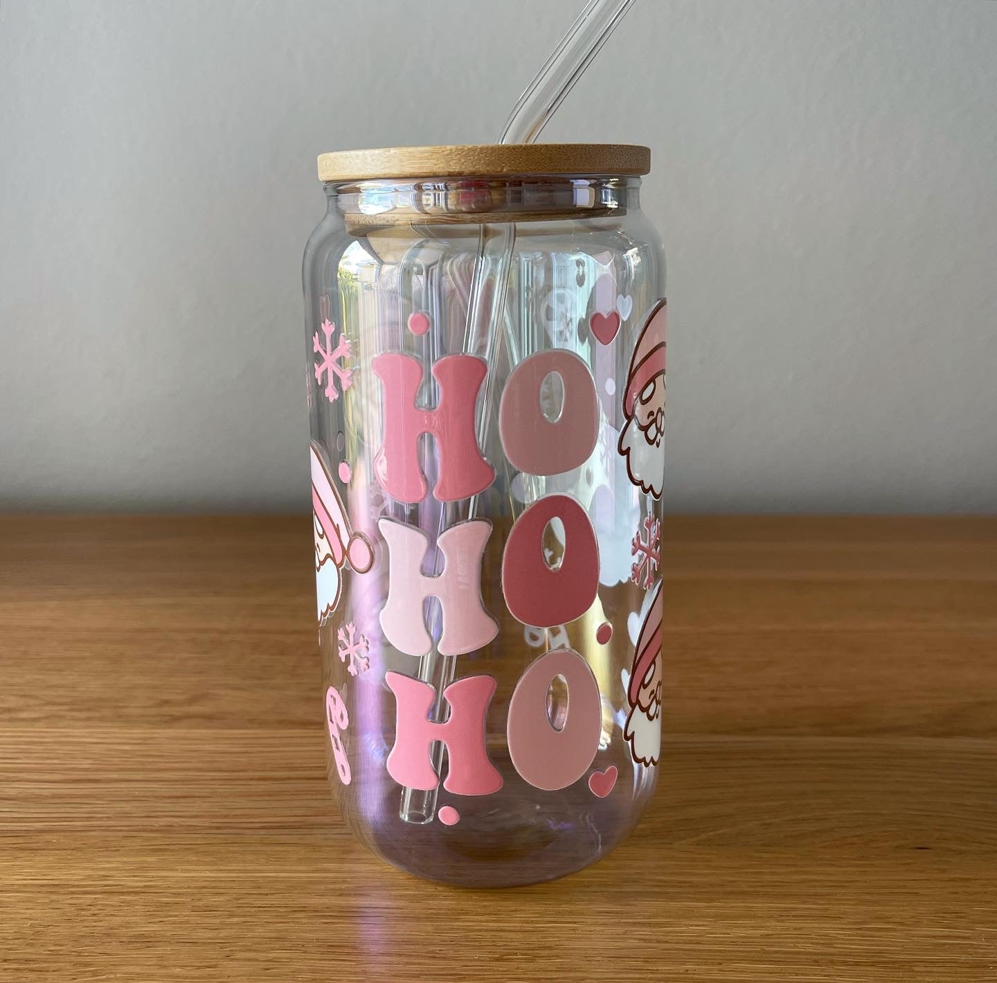 Iridescent Can Glass Tumbler with Lid and Glass Straw - 500ml/16oz