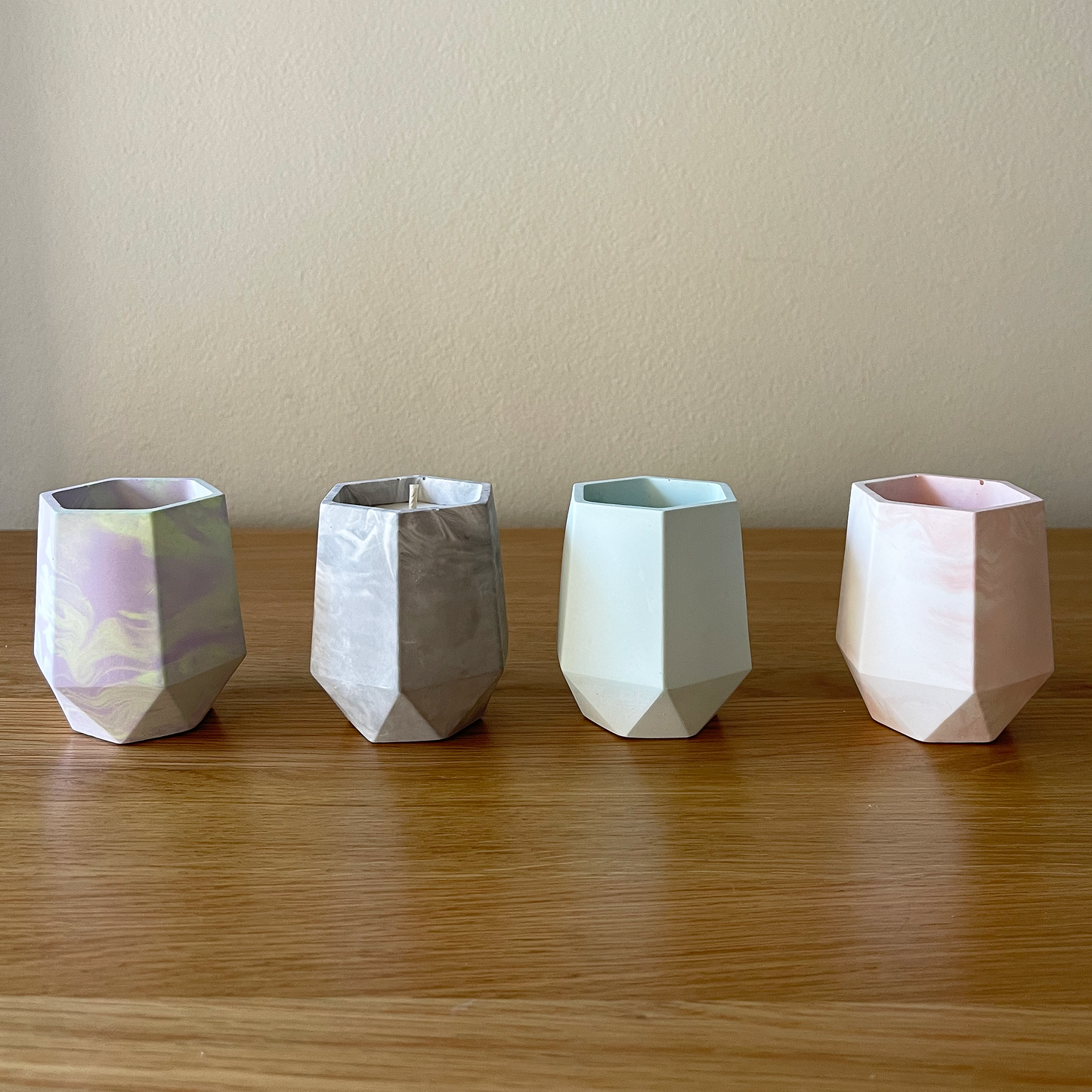 Handmade Tall Geometric Eco Stone Soy Wax Candle