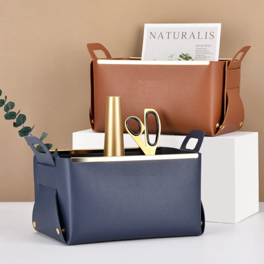 PU Leather Foldable Desktop Storage