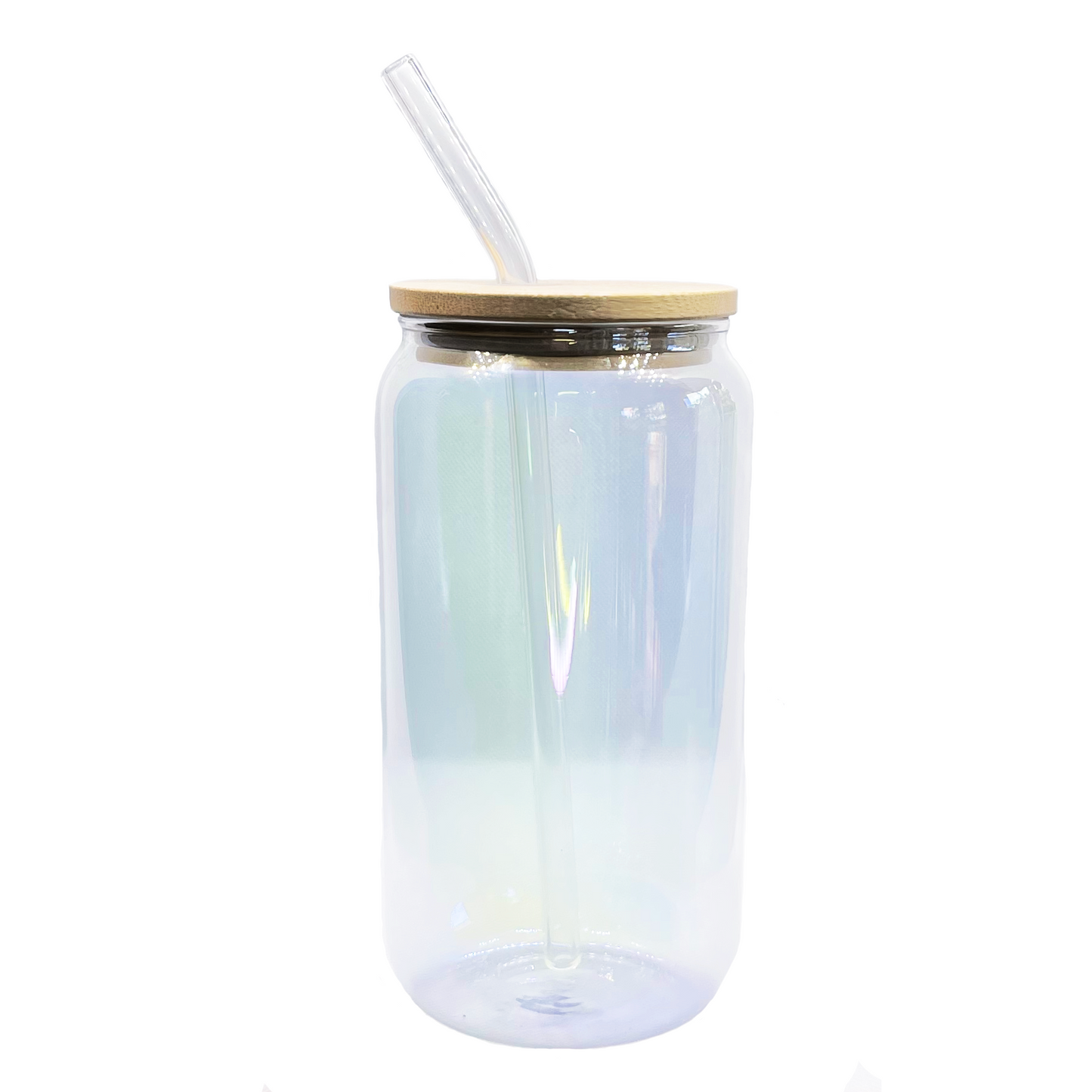 Iridescent Holo Can Glass Tumbler Travel Cup 12oz 500ml