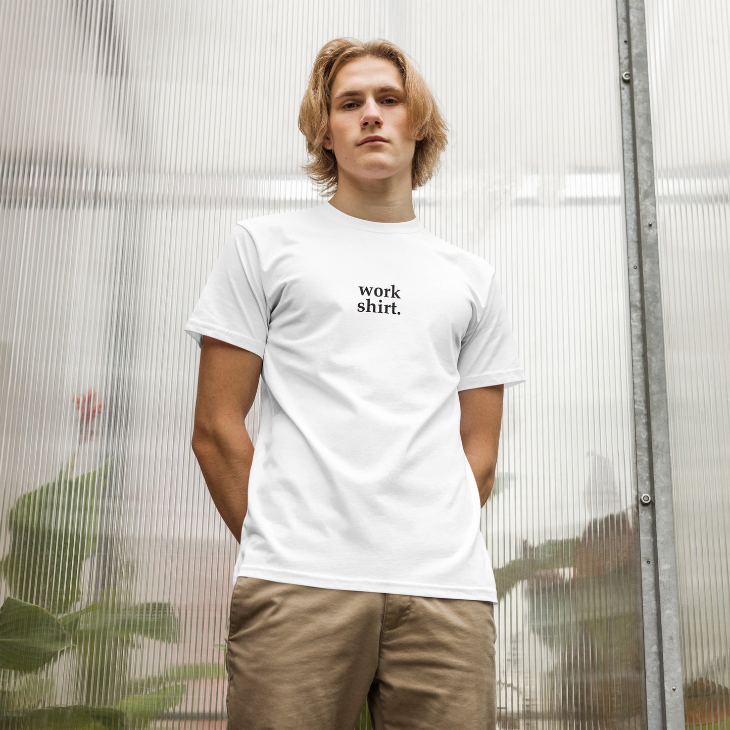 White Mens Organic Cotton Tee - Work shirt.