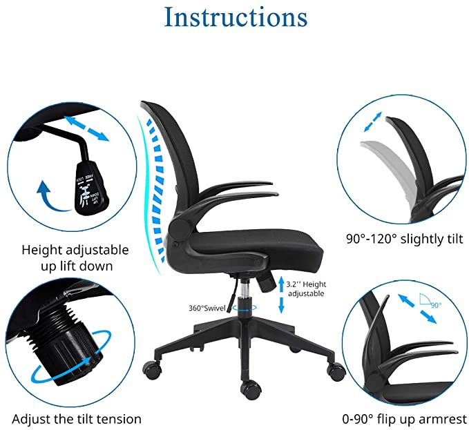 Mesh Home Office Chair with Foldable Ergonomic Backrest Work